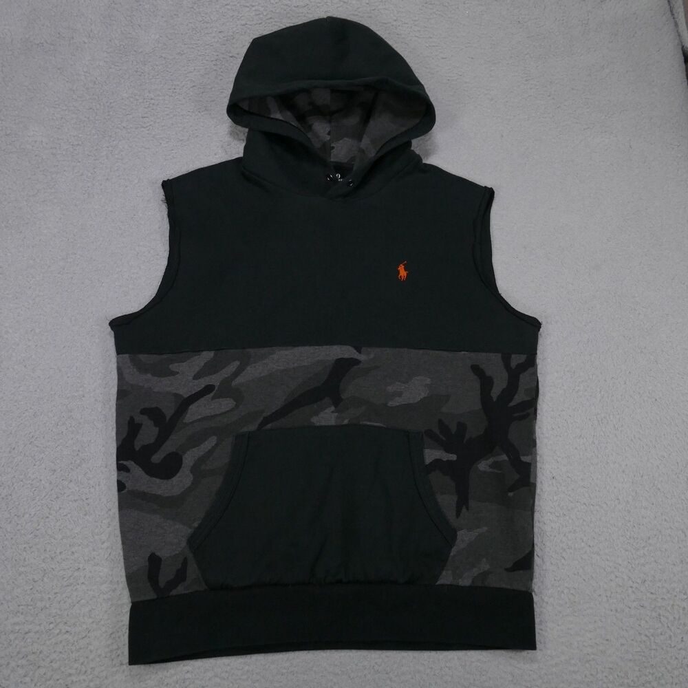 Polo Ralph Lauren Hoodie Mens Large Black Cut Off Sleeveless Red Pony